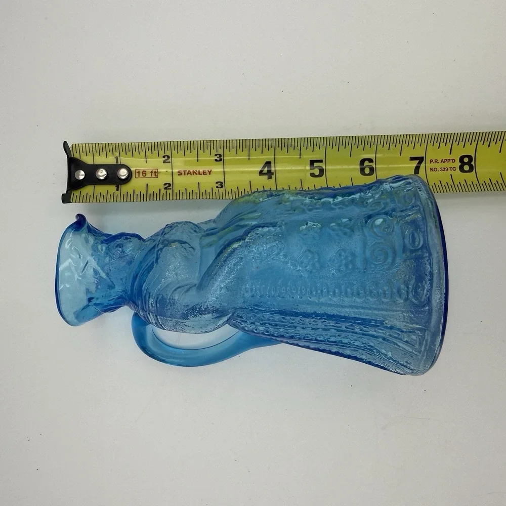Syrup Pitcher Creamer Colonial Lady Figural Kanawha Glass Blue Vintage Art Glass
